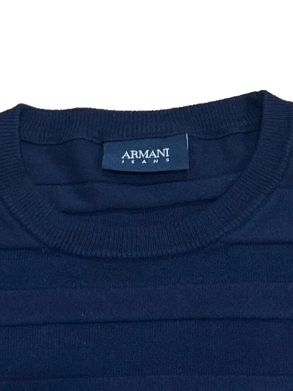 Armani Jeans Mens Navy Blue Sweater Ribbed Textured Knit Pullover Soft Medium